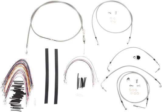 BURLY BRAND Handlebar Cable/Brake Line Kit - Complete - 15" Ape Hanger Handlebars - Stainless Steel B30-1104