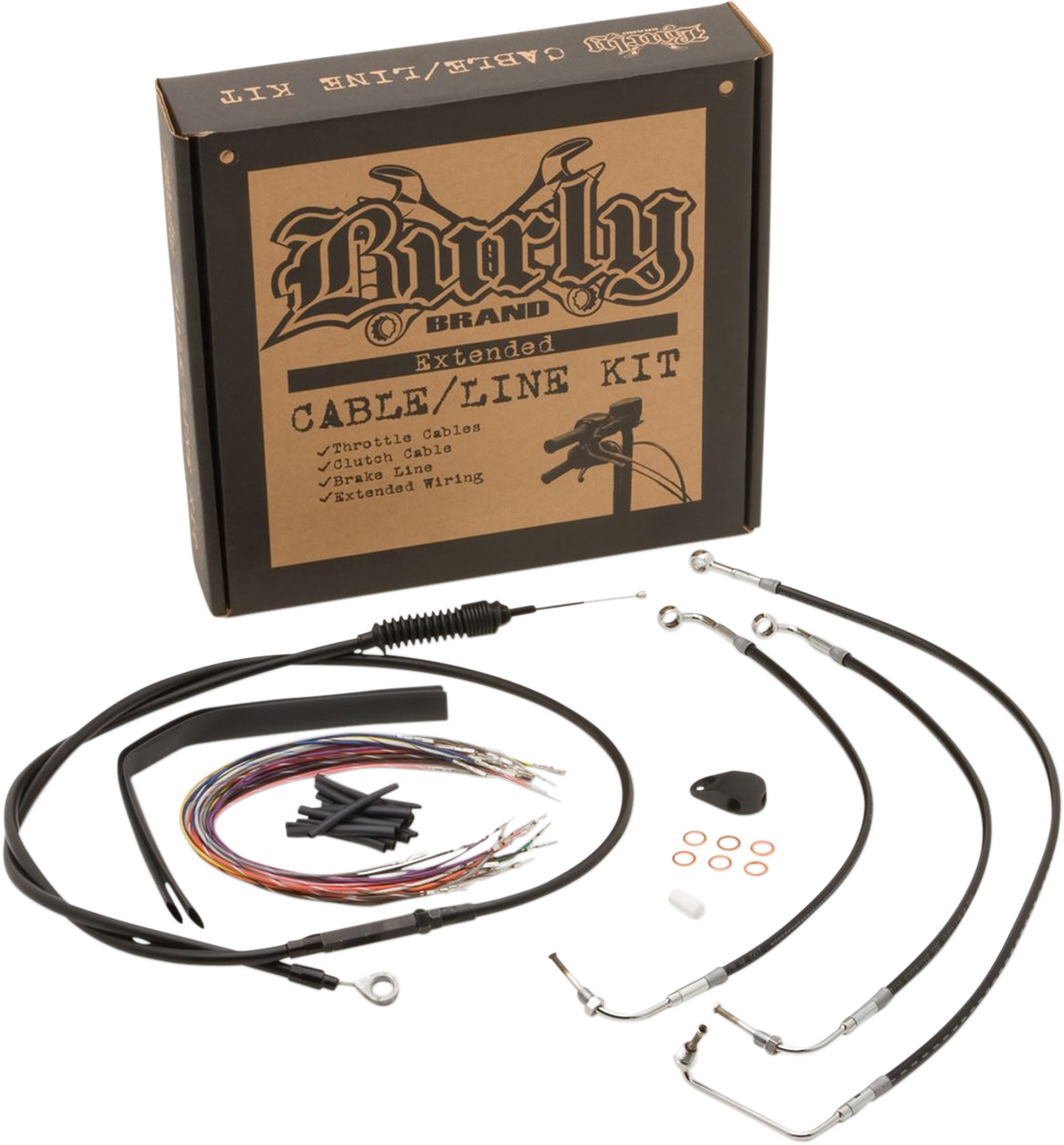 BURLY BRAND Handlebar Cable/Brake Line Kit - Complete - 13" Ape Hanger Handlebars - Stainless Steel B30-1238