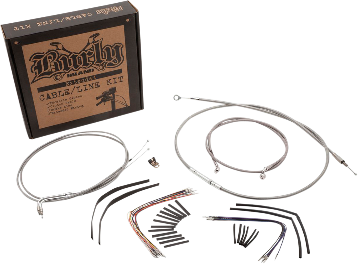BURLY BRAND Handlebar Cable/Brake Line Kit - Complete - 14" Ape Hanger Handlebars - Stainless Steel B30-1049
