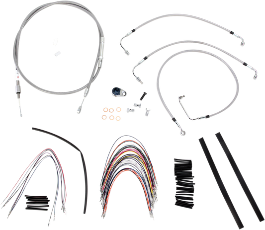 BURLY BRAND Handlebar Cable/Brake Line Kit - Complete - 14" Ape Hanger Handlebars - Stainless Steel B30-1091