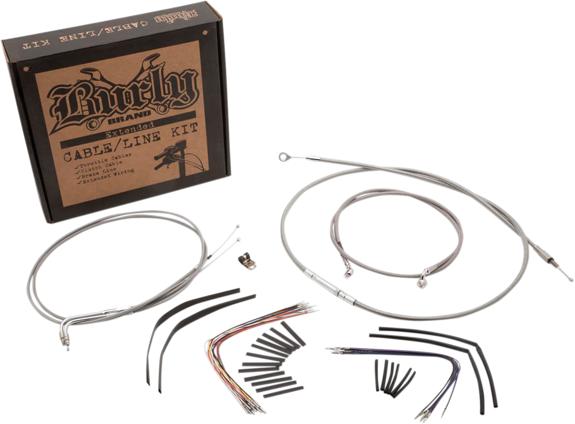 BURLY BRAND Handlebar Cable/Brake Line Kit - Complete - 18" Ape Hanger Handlebars - Stainless Steel B30-1096