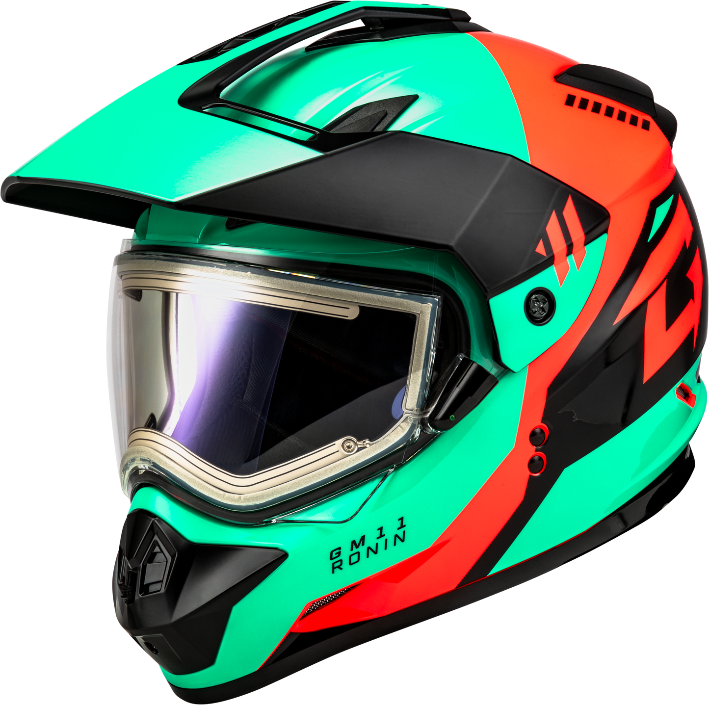 Gm 11s Ronin Snow Helmet W/ Elec Shld Black/Aqua/Coral Lg