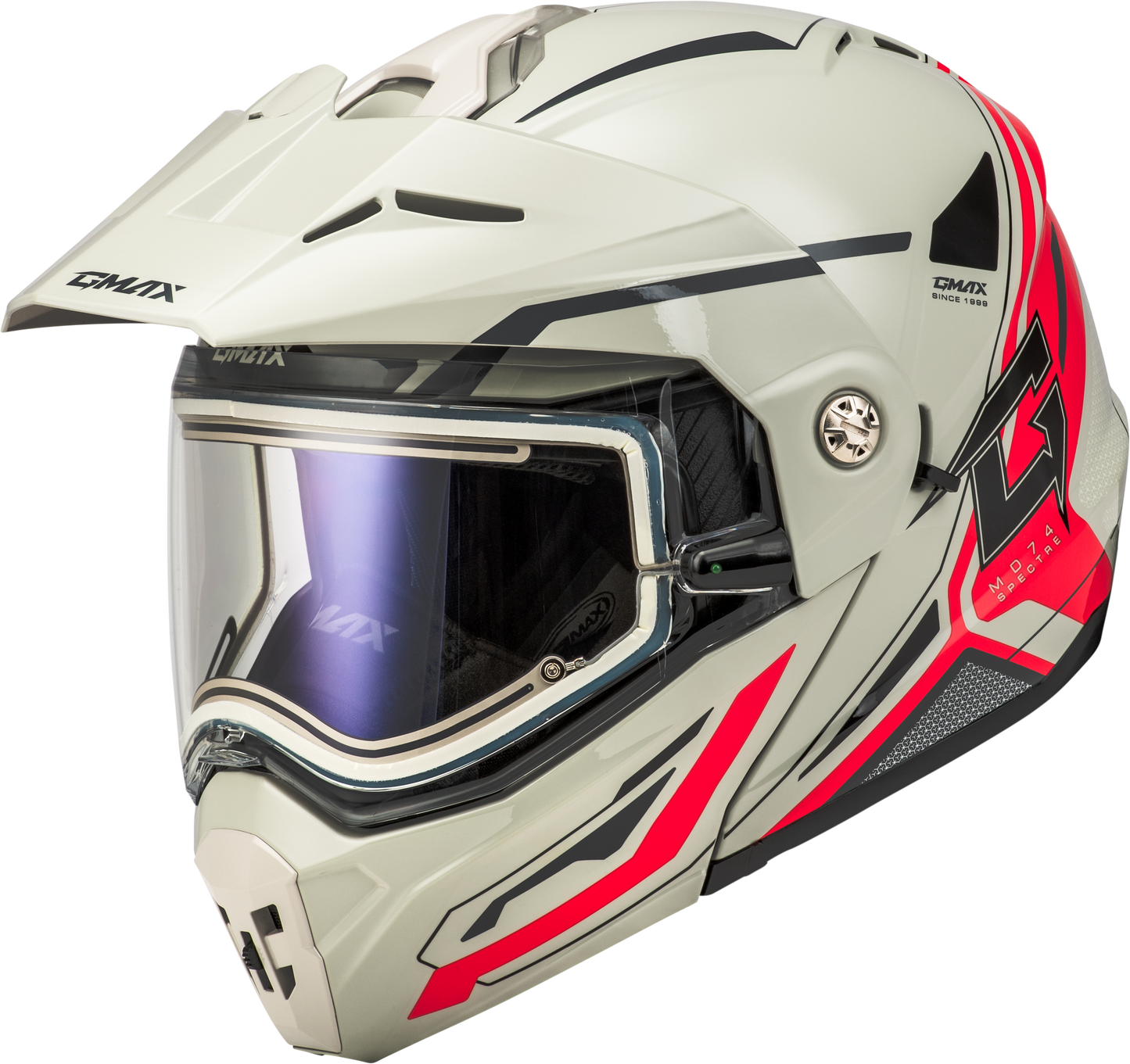 Md 74s Spectre Snow Helmet W/ Electric Shield White/Red Xl