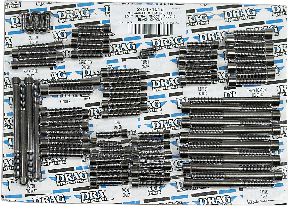 DRAG SPECIALTIES Engine Set Smooth Bolt Kit - Black/Chrome - M8 MK775SBK