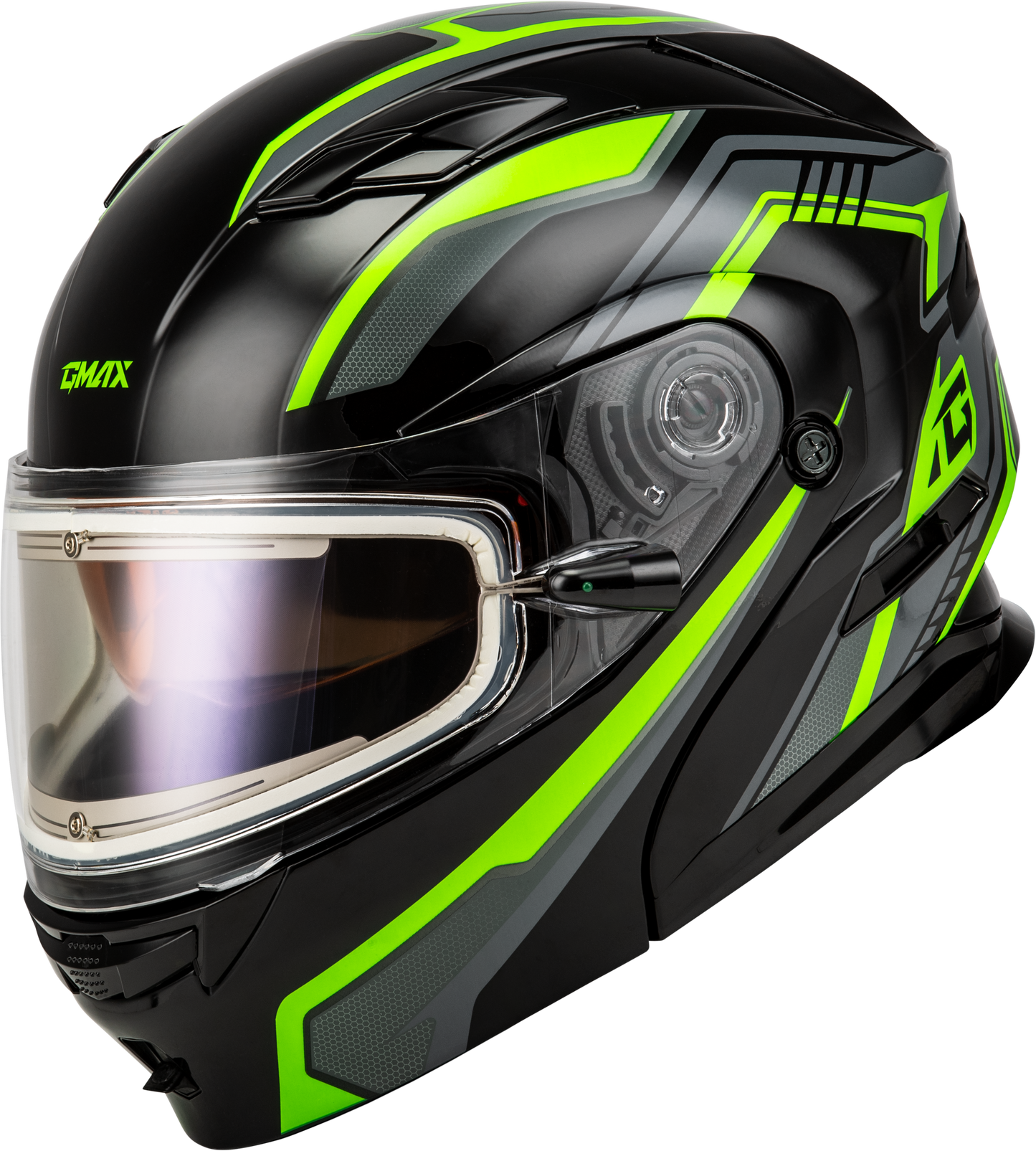 Md 01s Transistor Snow Helmet W Elec Shld Blk/Grey/Green Lg