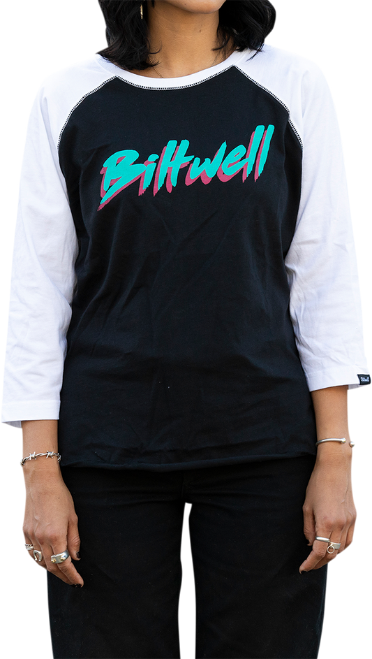 BILTWELL Women's 1985 Raglan T-Shirt - Black/White - Small 8144-060-002