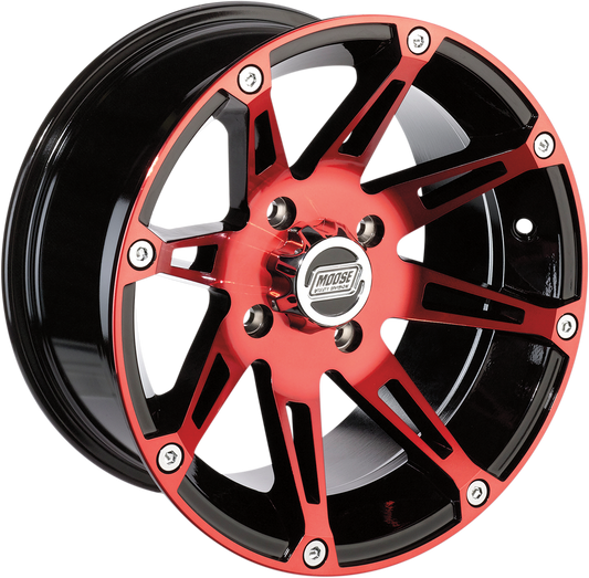 MOOSE UTILITY Wheel - 387X - Front - Anodized Red/Black - 12x7 - 4/136 - 4+3 387MO127136BWR4