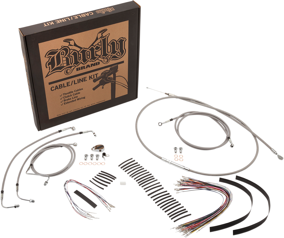 BURLY BRAND Handlebar Cable/Brake Line Kit - Complete - 13" Ape Hanger Handlebars - Stainless Steel B30-1102