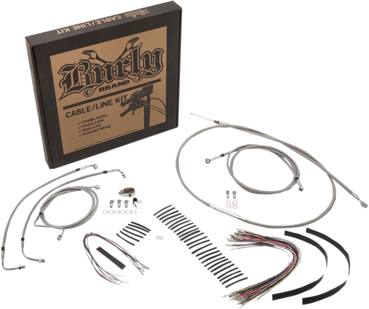 BURLY BRAND Handlebar Cable/Brake Line Kit - Complete - 15" Ape Hanger Handlebars - Stainless Steel B30-1233