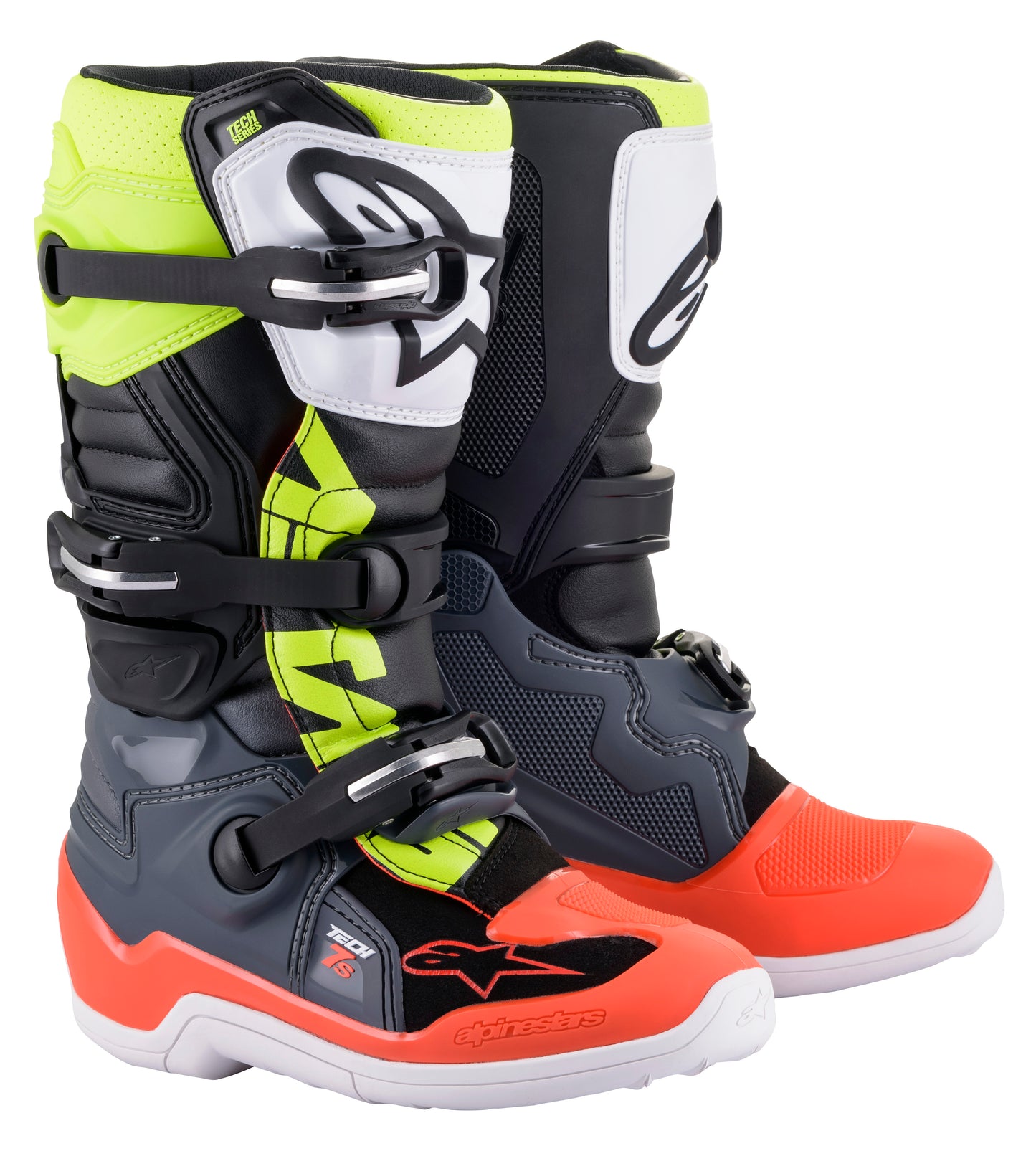 Tech 7s Boots Dark Grey/ Red Fluo/Yellow Fluo Sz 03