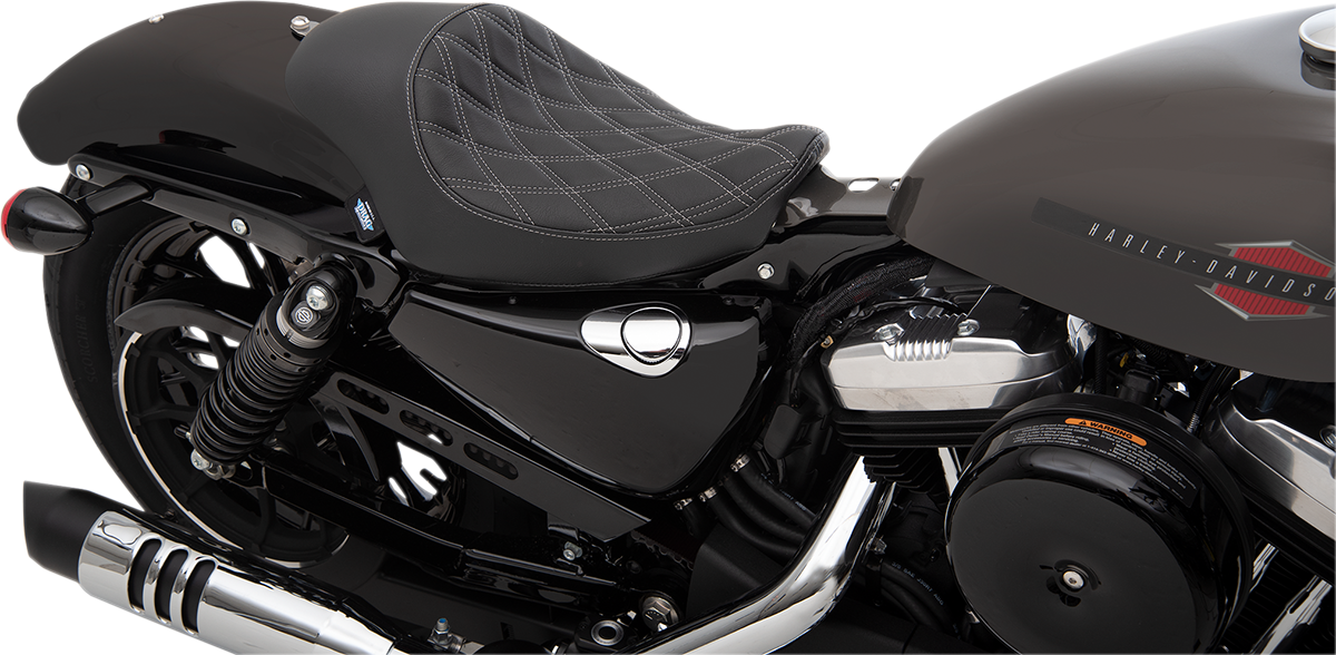 DRAG SPECIALTIES Seat - 3/4 Solo - Double Diamond - Black w/ Silver Stitching - '04-'22 XL 0804-0745