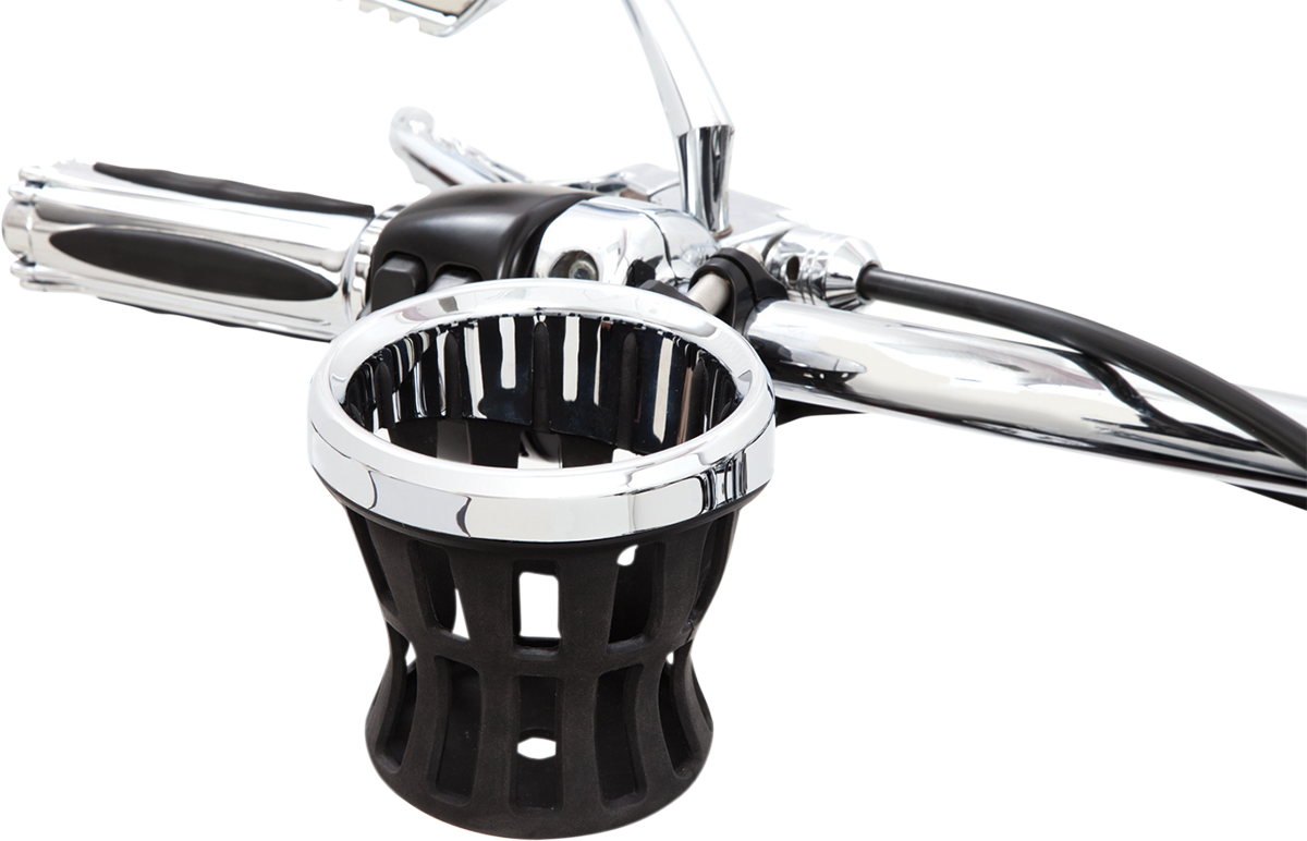 CIRO Drink Holder -  1-1/4" Handlebar Mount - Chrome/Black Clamp 50415