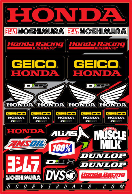 Team Geico Honda Decal Sheet 12"X18"