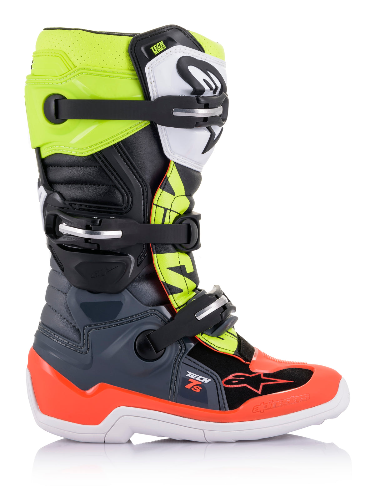 Tech 7s Boots Dark Grey/ Red Fluo/Yellow Fluo Sz 02